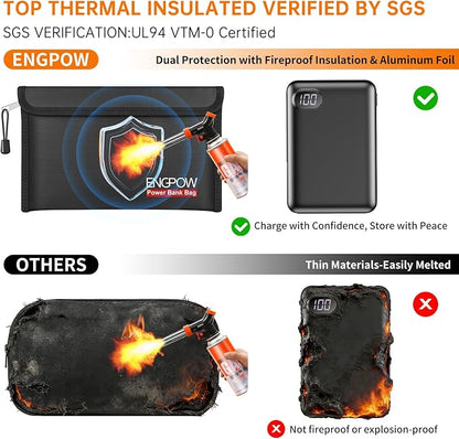 ENGPOW Fireproof Organizer Travel Bag,Heat Insulated＆Explosion-Proof Electronic Carry Case,Portable Home Travel Safe Storage for Power Bank,Phone,Cables,USB Drive＆Charging Protection, 10.6''x6.7''
