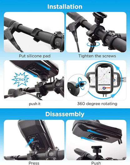 whale fall 360° Rotatable Bike Phone Holder, Waterproof Handlebar Bag with Touchscreen & Storage, Durable Bike Phone Mount for Navigation, Essential Bicycle Accessories for Phones Under 7"