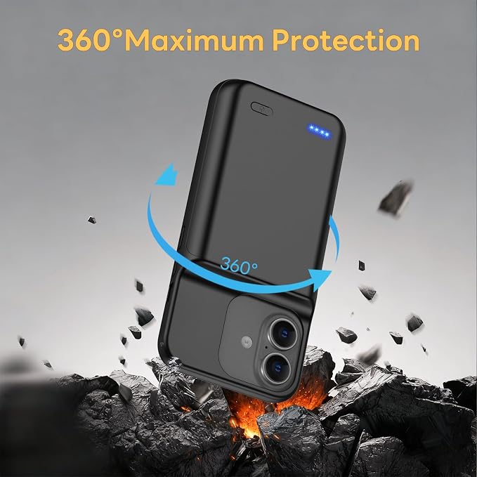 Battery Case for iPhone 17(6.3 inch), 7000mAh Ultra-Slim Protective Extended Charging Charger Case, 15W Fast Charging Rechargeable Battery Pack with Tempered Glass Screen Protector- Black