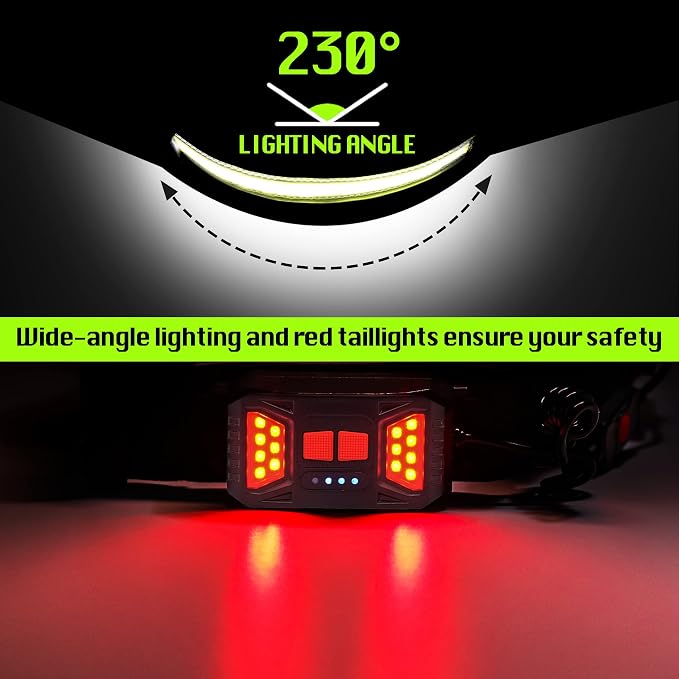 Hopedone Running Light, 230°Wide-Angle 1000Lumens Night Waliking Light on Running Waist Belt Rechargeable Runners Safety Lights with Adjustable Large Pocket Fanny Packet for Runners Jogging (Black)