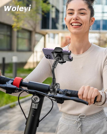 woleyi Gooseneck Phone Holder for Bike - Motorcycle Phone Mount, 360° Rotatable Adjustable Cell Phone Handlebar Clamp, Scooter Phone Clip, for iPhone Air 17 Pro Max 16 1514 13, S25, 4.7-7" Smartphones