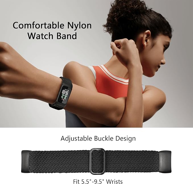 Braided Solo Loop Bands Compatible with Fitbit Charge 6/Charge 5, 3 Pack Adjustable Stretchy Wristbands Soft Woven Nylon Replacement for Fitbit Charge 5/Charge 6 Tracker Smart Watch for Women Men