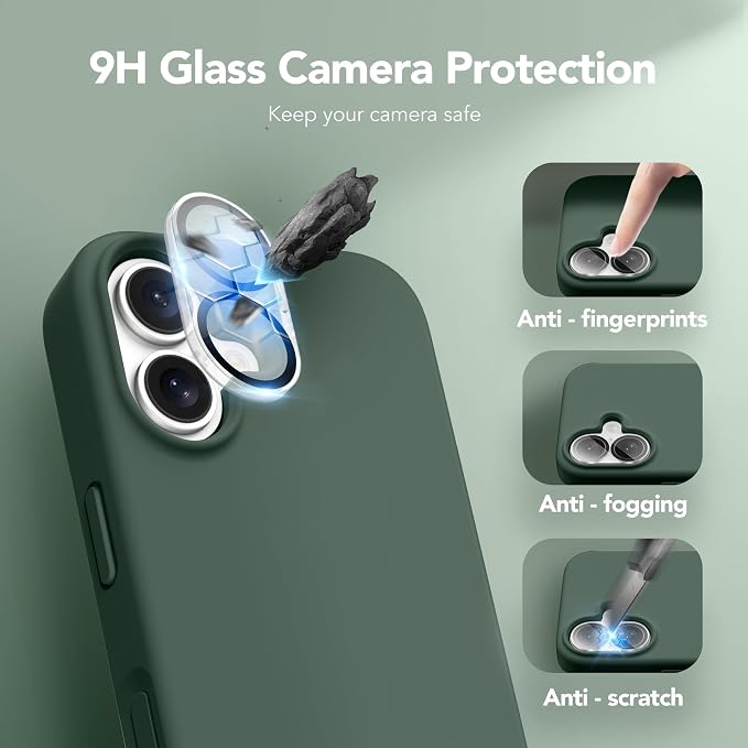 GONEZ Magnetic for iPhone 16 Case, Compatible with MagSafe, [Screen Protector + Camera Lens Protector], Liquid Silicone Shockproof Protective Phone Case for iPhone 16 6.1", Dark Green