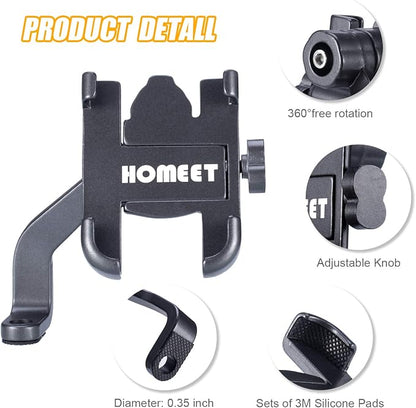 Motorcycle Phone Mount for Rearview Mirror, Metal Motorbike Phone Holder Smartphone Holder Mount 360° Rotation Adjustable, Universal for 6mm-10mm Diameter Scooter Motorcycle Mirror