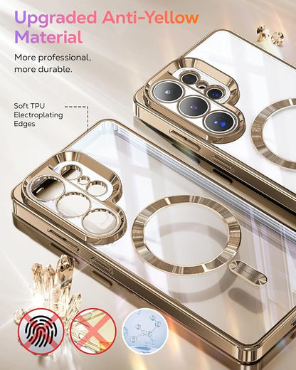 Meifigno Magnetic Case Designed for Samsung Galaxy S26 Ultra 6.9", [Compatible with MagSafe] [Removable Glitter Card & Wrist Strap], Surround Lens Protection Case for Galaxy S26 Ultra, Desert Titanium