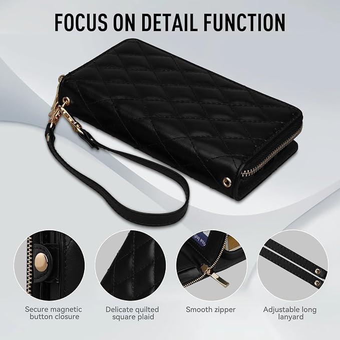 Rssviss Crossbody Case for iPhone 17e and 16e Case Wallet, RFID Blocking Leather Case with Card Holder Kickstand, Handbag Zipper Flip Cover with Wrist Strap for iPhone 17e Men Women 6.1", Black