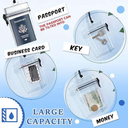 Outus 3 Pcs Waterproof ID Badge Holder Case with Waterproof Buckle Floating Sports Case Locker with Adjustable Hanging Rope Plastic Card Dry Box(Clear,5.43 x 3.33 in,Stylish)