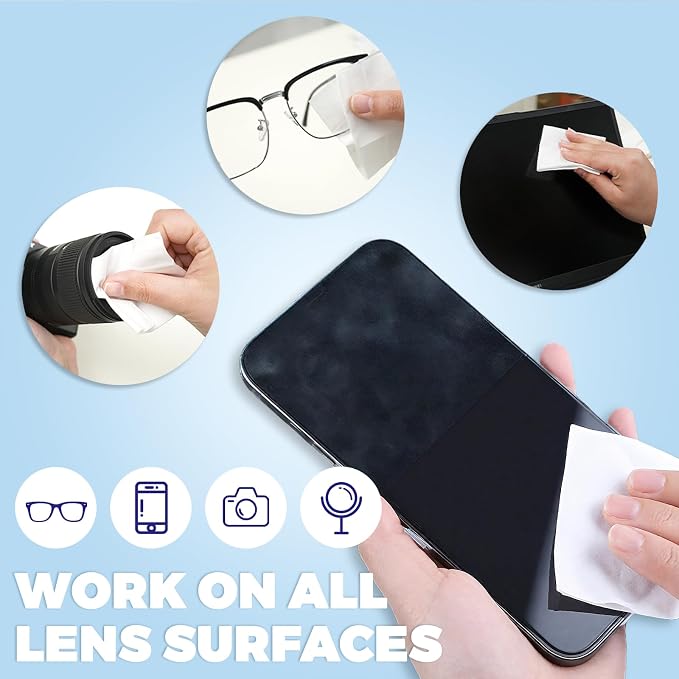 300 PCS Lens Cleaning Wipes for Glasses Cleaner Wipes for Phones, iPads, Eyeglasses, Sunglasses, Tablets, Laptops, Computers, Mirrors, Lens Wipes Individually Wrapped, 8 * 12cm