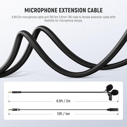 NEEWER 2m Wired Dual Lavalier Microphones with 4m Extension Cable, Mini Clip On Omnidirectional Condenser Lapel Lav Mic 3.5mm TRS for DSLR Mirrorless Camera Camcorder Interview Vlog, LM3