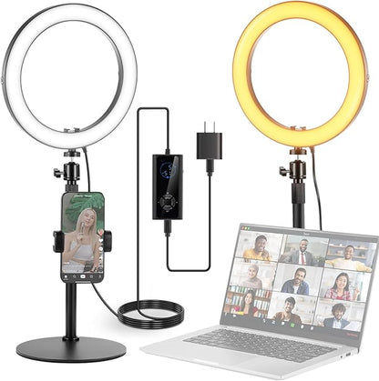 NEEWER 10" 20W LED Ring Light with Desk Stand Phone Holder for iPhone Laptop, Bi Color 2900K-7000K, USB C PD Input, CRI97+ 1660LX/0.5m, Selfie Makeup TikTok Recording Video Conference Lighting, RH10B