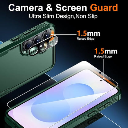 SPIDERCASE Designed for Samsung Galaxy S25 FE Case,[10 FT Military Grade Drop Protection],2 Pack [Tempered Glass Screen Protector+Camera Lens Protector] Heavy Duty Shockproof Case,Deep Green