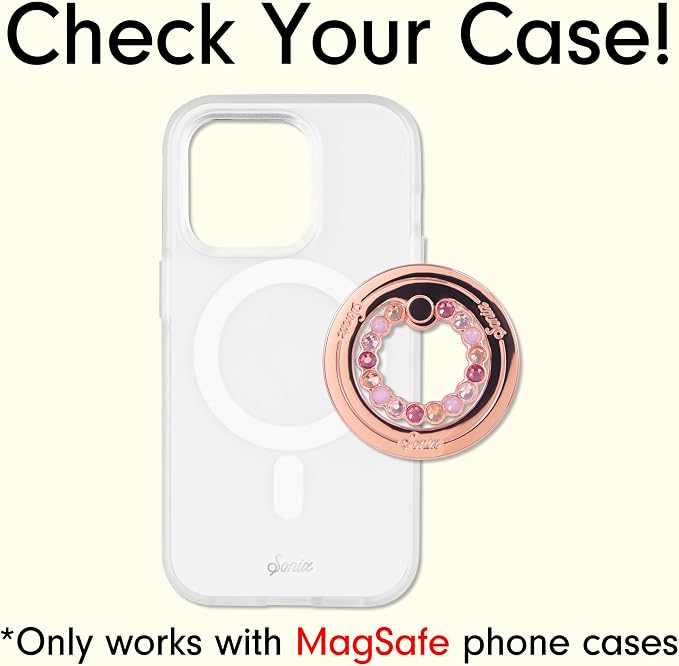 Sonix Magnetic Phone Grip and Phone Ring Holder - Compatible with MagSafe - Rotatable Kickstand and Phone Holder for iPhone 16, 15, 14, 13, 12 Series - Rose Gold/Multi Rhinestone