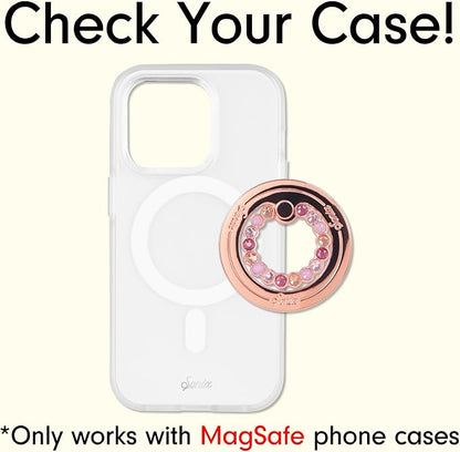 Sonix Magnetic Phone Grip and Phone Ring Holder - Compatible with MagSafe - Rotatable Kickstand and Phone Holder for iPhone 16, 15, 14, 13, 12 Series - Rose Gold/Multi Rhinestone