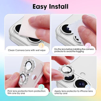 Xfilm for iPhone 16/16 Plus Camera Lens Protector Bling Individual Sun Design Diamond Ring 9H Hardness Scratchproof Protector, Stylish Phone Accessories, Case Friendly (Silver)