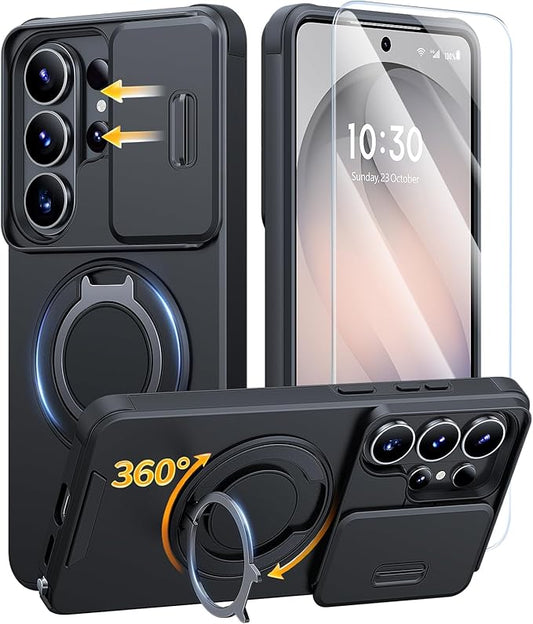 JAME for Samsung Galaxy S26 Ultra Case, Ring Holder Stand Kickstand, Slide Camera Cover with Screen Protector, Dual-Layer Shockproof Protective Magnetic Accessory Friendly S26 Ultra Phone Case, Black