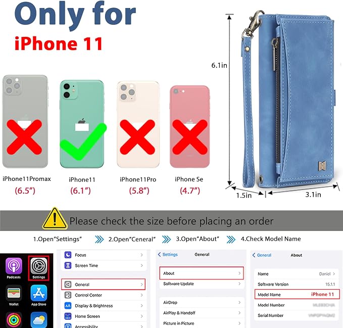 Wallet Case for iPhone 11 with Card Holder/Crossbody Wallet/Strap| RFID Blocking | Magnetic | Kickstand | Detachable | PU Leather Phone Case for iPhone 11,6.1 in,Sky Blue