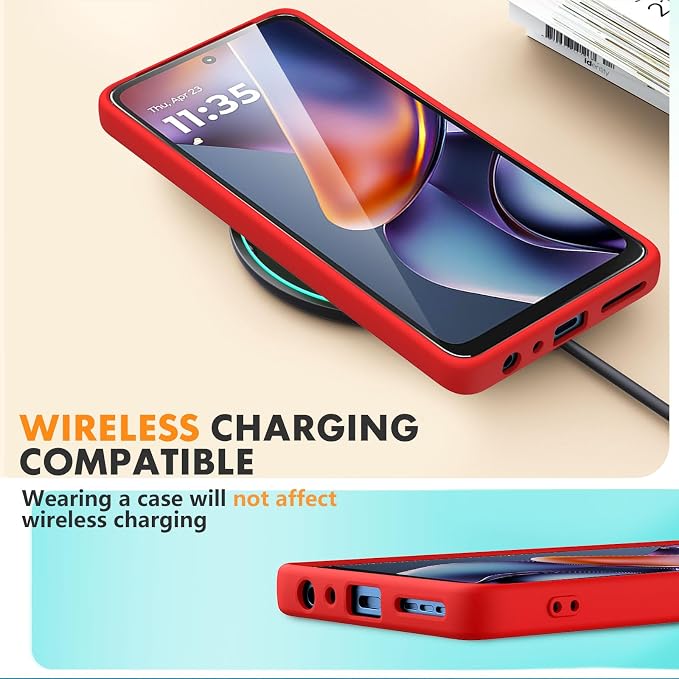 for Motorola Moto G 2025 Case, 2 Pack Tempered Glass Screen Protectors, Soft TPU Liquid Silicone Shockproof Gel Case-Red