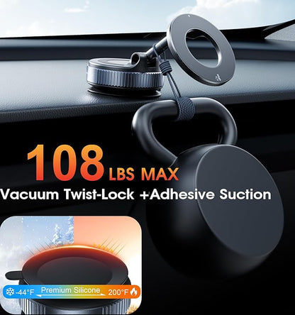 REOKILY 2026 Upgraded Suction Cup Phone Mount Nano Gel 360° Vacuum Magnetic Car Phone Holders for Your Car 110LBS Reinforced Mount for MagSafe Gym/Mirror for iPhone & Android