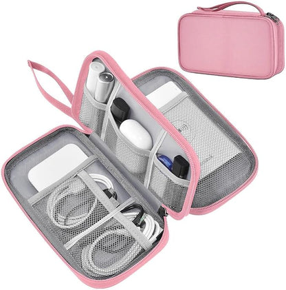 ZINMARK Portable Cable Organizer Case,Travel Pouch with Double-Layer Storage for Cables,Chargers,Earbuds & Phone,Pink