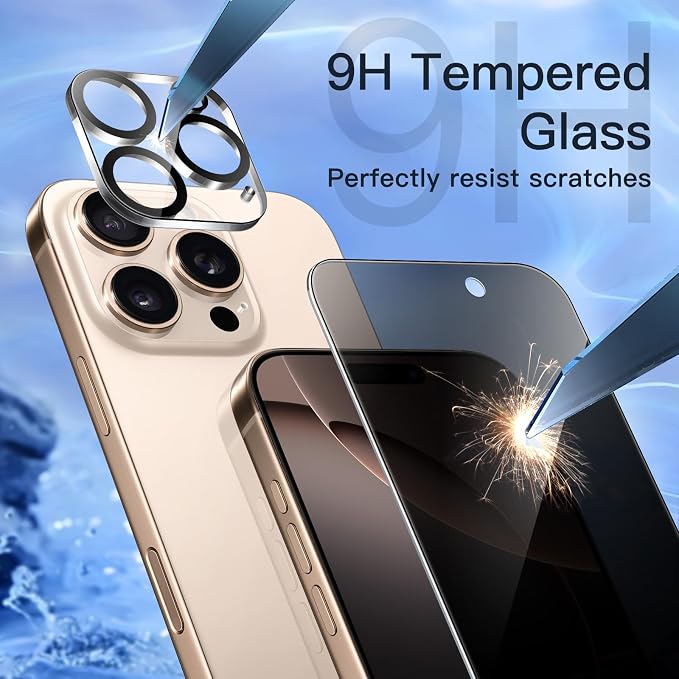 JETech Privacy Screen Protector for iPhone 16 Pro Max 6.9-Inch with Camera Lens Protector, Anti-Spy Tempered Glass Film, Easy Installation Tool, 2-Pack Each