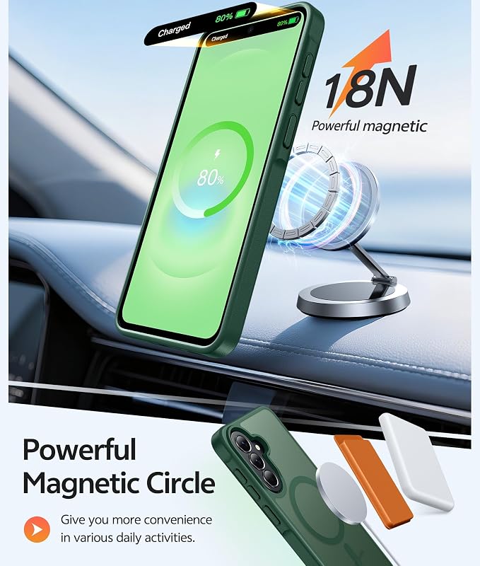 FNTCASE for Galaxy A37/A36 5G Phone Case, Fit for Magsafe, Screen Protector | Translucent Matte Magnetic Back, 14FT Military Grade Drop Protection, Shockproof Protective, for Samsung A37 Cover, Green