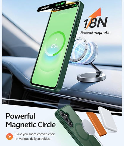 FNTCASE for Galaxy A37/A36 5G Phone Case, Fit for Magsafe, Screen Protector | Translucent Matte Magnetic Back, 14FT Military Grade Drop Protection, Shockproof Protective, for Samsung A37 Cover, Green