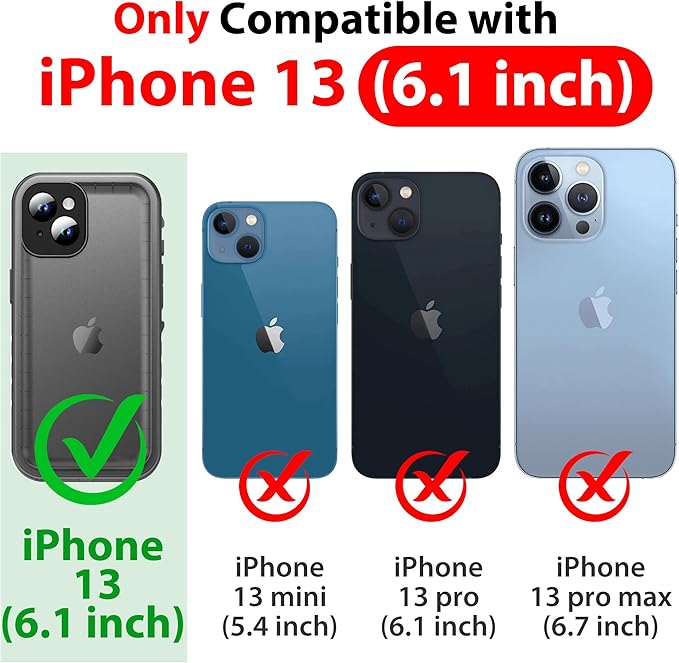 SPORTLINK for iPhone 13 Waterproof Phone Case, Built-in Shockproof Screen Protector, Full Body Cover Protective Heavy Duty Dropproof IP68 Underwater Dustproof for iPhone 13 6.1 Inch (Black)