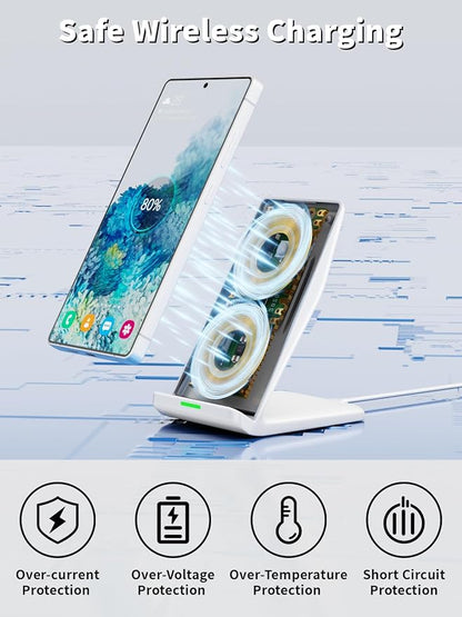 Wireless Phone Charger Stand,15W Fast Android Wireless Charger Station for iPhone 17/17 Air/17 Pro Max/15/14/13, 15W Fast Charging for Samsung Galaxy S23 S22 S21 with 20W USB C Charging Block Adapter