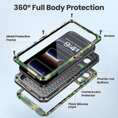 Mitywah Waterproof Case for iPhone 17 Pro Max, Rugged Metal Case with Built-in Screen Protector, Heavy Duty Full Body Shockproof Protective Cover 6.9 inch, Camouflage