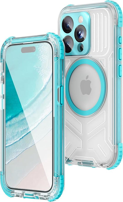 WIFORT Waterproof Phone Case for iPhone 15 Pro Teal | IP68 Underwater, Dustproof, Built-in Screen, 15FT Military Shockproof, 360 Full Body Sealed Protection Cover, Magnetic, Frosted, 6.1"