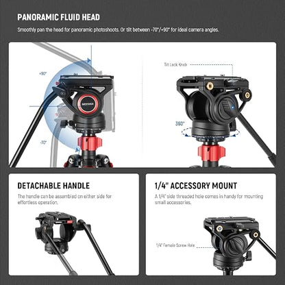 NEEWER 72" Fluid Head Video Tripod Monopod, Aluminum Alloy QR Plate Compatible with DJI RS Gimbal, 360° Pan & +90°/-70° Tilt for DSLR Camera Camcorder, Max Load 13.2lb/6kg, TP72A