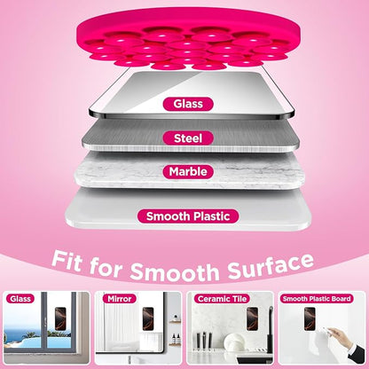 Magnetic Suction Cup Phone Mount, Compatible with MagSafe, Silicone Octo Cup Buddy Sticky Grip Holder for iPhone and Android, Removable Hands-Free Phone Stand Selfie/Video for TikTok, Neon Pink