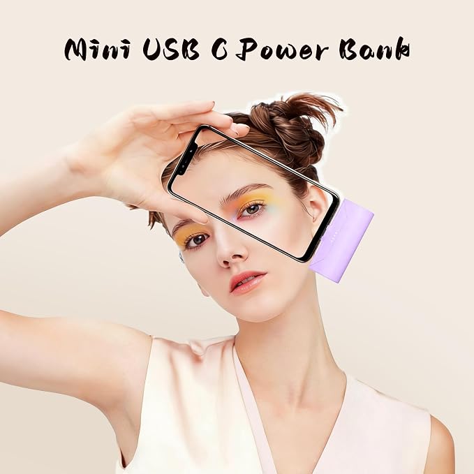 Lightweight Purple USB C Battery Pack for iPhone 15/16/17, 4800mah USB Type C Portable Charger Fast External Battery Charger for Samsung Galaxy S23/S22/S21 Series/Other Android Smartphones