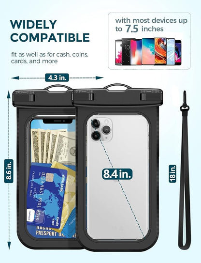 Waterproof Phone Pouch IP68 Floating Waterproof Phone Case, Dry Bag Beach Cruise Essentials with Adjustable Lanyard for iPhone 16 Pro Max / 15 Pro/Galaxy S24 S23 (Black & Clear & Blue & Pink)