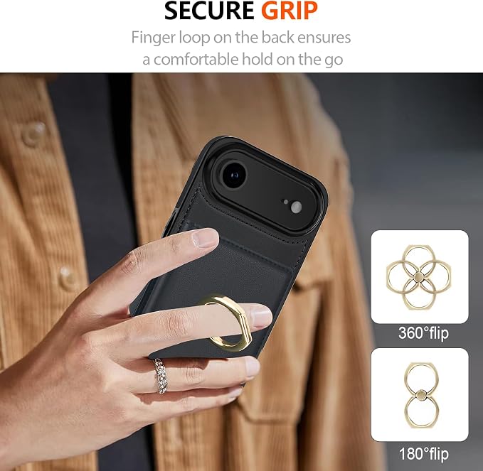 LOHASIC for iPhone 17 Air Case Wallet with Card Holder, 360° Rotation Ring, RFID Blocking, 5 Card Slots, PU Leather 6.5" Cover for Apple 17 Air Men Women, Black