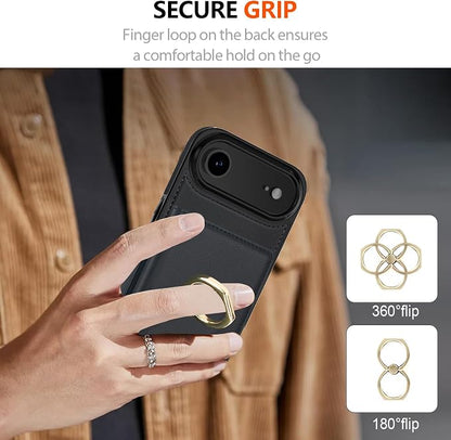 LOHASIC for iPhone 17 Air Case Wallet with Card Holder, 360° Rotation Ring, RFID Blocking, 5 Card Slots, PU Leather 6.5" Cover for Apple 17 Air Men Women, Black