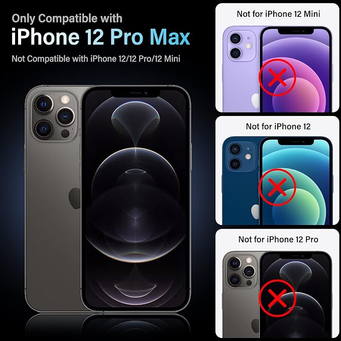 Uyiton for iPhone 12 Pro Max Camera Lens Protector, [Drop Protection][Strong Adsorption] 9H Tempered Glass Camera Cover Screen Metal Ring Case Friendly Scratch Resistant Easy to Install - Black