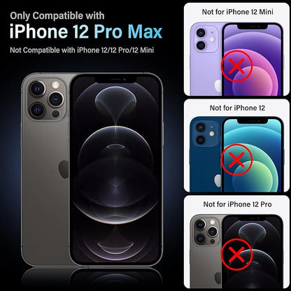 Uyiton for iPhone 12 Pro Max Camera Lens Protector, [Drop Protection][Strong Adsorption] 9H Tempered Glass Camera Cover Screen Metal Ring Case Friendly Scratch Resistant Easy to Install - Black