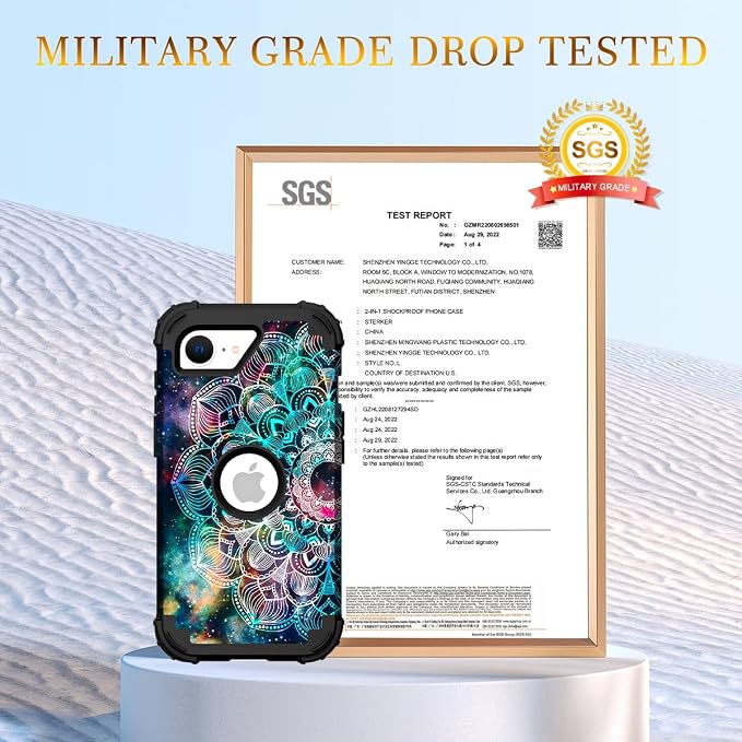 Hocase for iPhone 17e/iPhone 16e Case, Heavy Duty Shockproof Protection Hard Plastic+Silicone Rubber Hybrid Protective Phone Case for iPhone 17e/16e 6.1" - Mandala in Galaxy