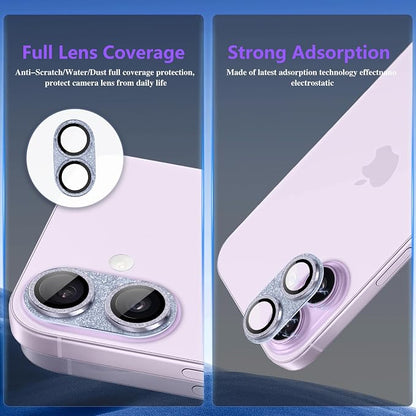 Camera Lens Protector for iPhone 17, Bling Glitter Camera Cover with 9H Tempered Glass Metal Ring, Anti-Scratch Lens Protector for iPhone 17 (Glitter - Purple)