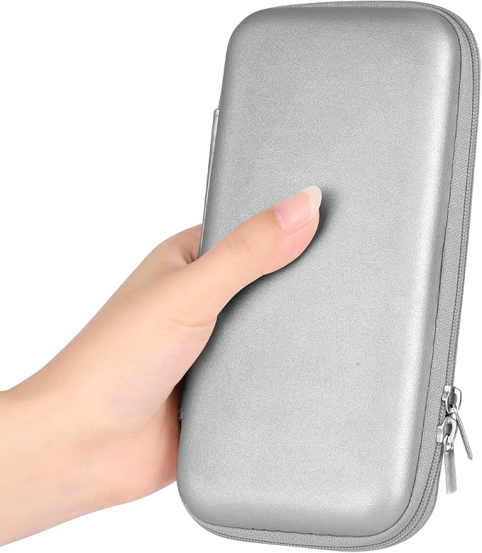 iMangoo Travel Essential Electronics Organizer Pouch Charger Case, Shockproof Dual Zipper Power Bank Cables Tech Accessories Purse, Men & Women Travel Must Have Storage Bag, 6.5x3.2x1 inch Silver