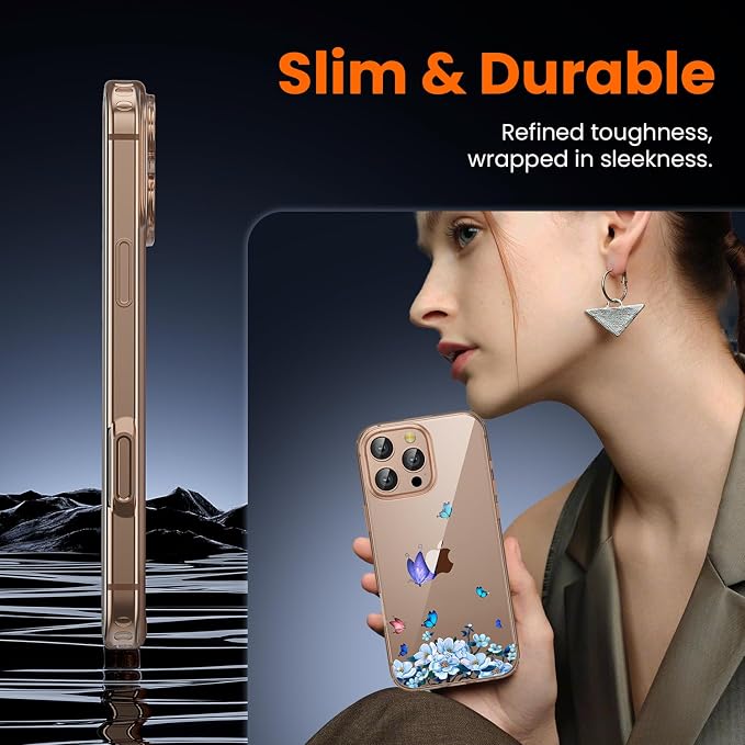 3 in 1 for iPhone 16 Pro Case Clear, Screen Protector *1 & Camera Lens Protector*1, Print Shockproof for iPhone 16 Pro Phone Case 6.3 inch Floral