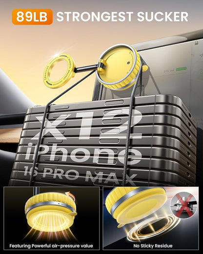 2026 Upgraded Vacuum Suction Cup Phone Mount [24 N55 Stronger Magnets], Vacuum Magnetic Phone Holder Stand [109+LBS Strongest Suction], 360° Adjustable for Your Car/Gym/Mirror