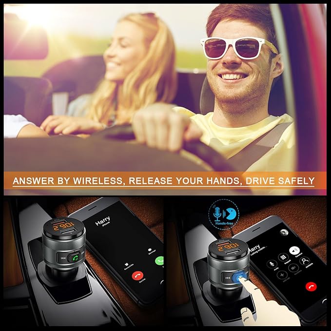 Bluetooth 5.4 FM Transmitter for Car, MP3 Music Player Wireless Radio Adapter Kit with QC 3.0 Fast Charger, Hands-Free Calling, Supports USB Drive for 12V/24V Vehicles