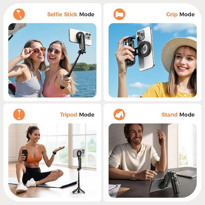 Multifunctional Mini Phone Tripod for Magsafe, Magnetic Chuck＆ Clip Pocket Size Magnetic Selfie Stick for iPhone with Remote, Extendable Cell Phone Small Tripod Magnet Stand for All Smartphones