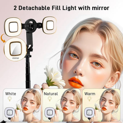 WOVTE Magnetic Selfie Stick Tripod with 2 LED Lights, 52" Tripod for iPhone with Rechargeable Remote, Portable Selfie Stick Compatible with iPhone 16/15/14/13/12 Series, Gopro and Cameras