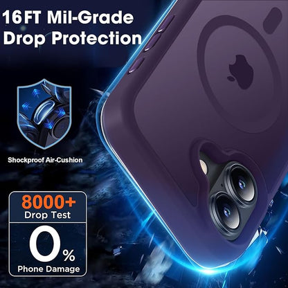 MOCCA Strong Magnetic for iPhone 16 Case, [Compatible with Magsafe][16FT Mil-Grade Drop Protection] Slim Thin Translucent Matte Protective Cover Case for iPhone 16 Phone Case 6.1", Deep Purple