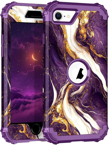 Hocase for iPhone SE 2022/2020 Case, Heavy Duty Shockproof Protection Hard Plastic+Silicone Rubber Hybrid Protective Case for iPhone SE 3rd/2nd Generation (4.7") - Midnight Purple
