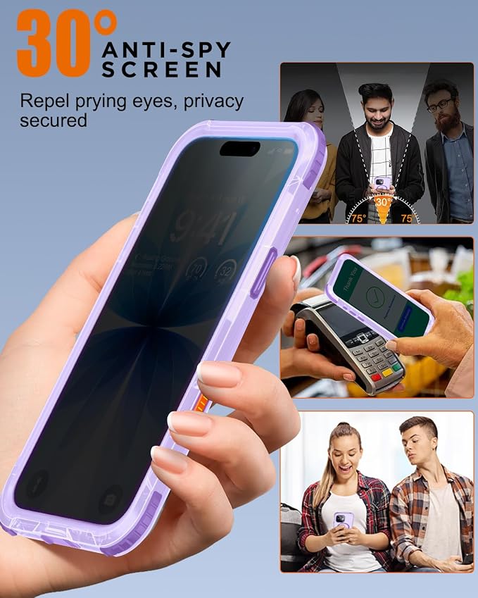 for iPhone 17 Waterproof Case with Magsafe, Built-in [Privacy Screen Protector] [Lanyard], IP68 Water Proof Full Body Dustproof Anti-Spy Frosted Protective Phone Cover, 6.1" Purple