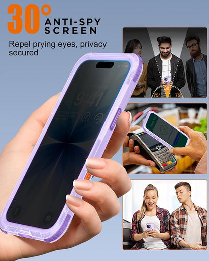 for iPhone 17 Waterproof Case with Magsafe, Built-in [Privacy Screen Protector] [Lanyard], IP68 Water Proof Full Body Dustproof Anti-Spy Frosted Protective Phone Cover, 6.1" Purple